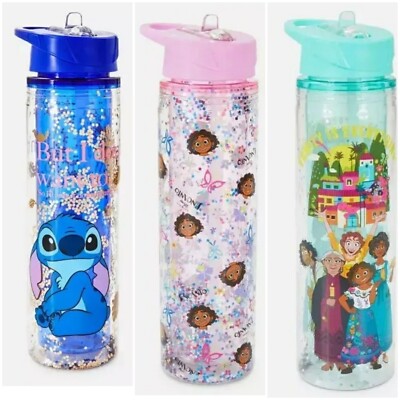 Primark Disney Glitzer gefüllt BPA frei Neuheit Trinkflasche 550ML Reise Schule