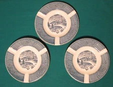 Vtg Lot 3 Royal China CURRIER & IVES Ashtrays Central Park Mid-Century Dish