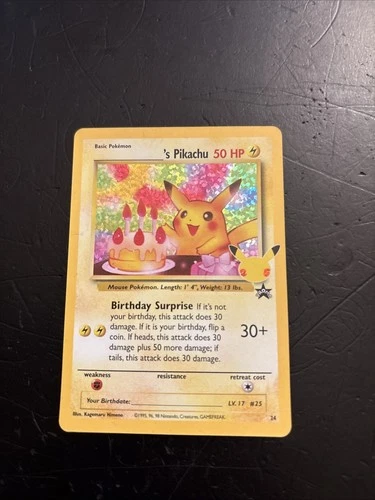 Pokemon Pikachu Birthday Card 24-Holo Celebrations Promo Mint Condition