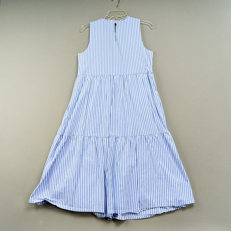 J Crew заводской женщин без рукавов ярусный Midi платье Sz 8 синий белый хлопок - Изображение 4 из 4