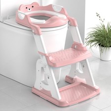 Potty Training Seat with Step Stool Support Bar Anti Slip Pad Toddler Pink
