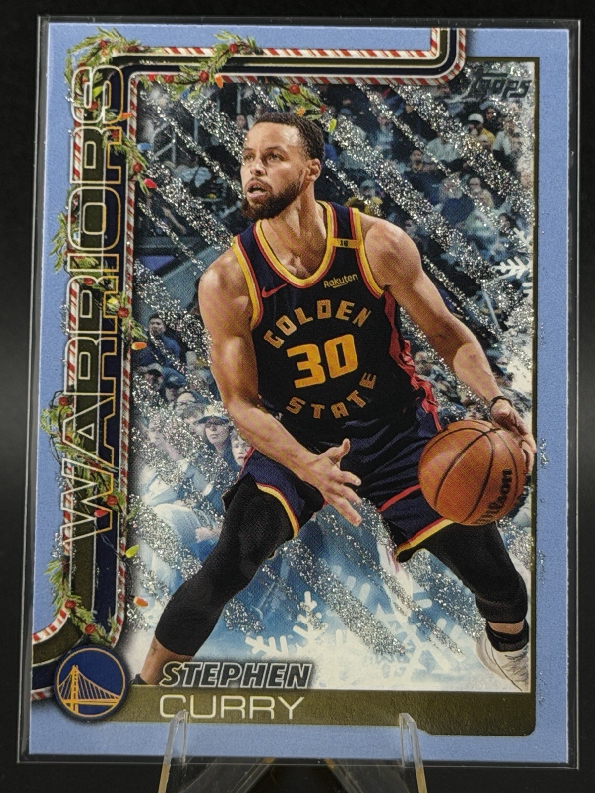 2025-26 Topps Holiday Light Blue and White Glitter Holiday #H106 Stephen Curry