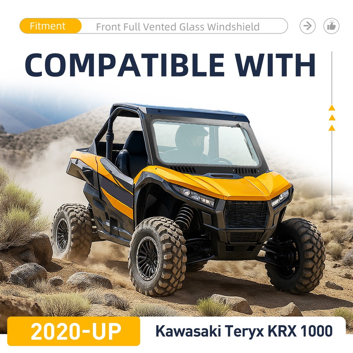 For Kawasaki Teryx KRX 1000 2020-2026 25 Glass Front Windshield w