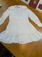 IRO Paris Bilam Cream Textured Lace Trim Dress Ruffle Hem Viscose Size 36 / US S