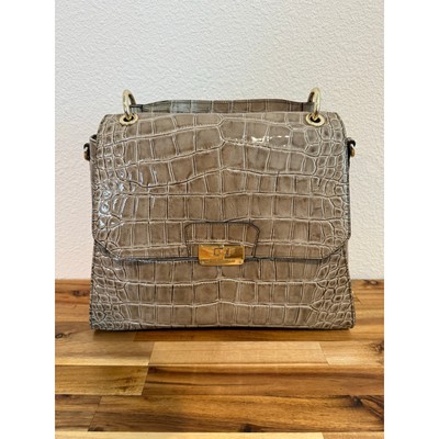 Brahmin Satchel Snake Skin Pattern Leather Bag Purse Gray Tan