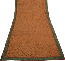 Sushila Vintage Mustard Saree Blend Georgette Silk Embroidered Sari Craft Fabric