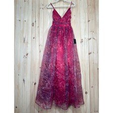 NWT Lulus Romance That Wows Magenta Floral Print Organza Maxi Dress Prom Sz XS