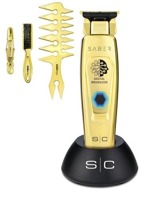 Stylecraft Saber Trimmer - Gold + Free Babyliss Gold Clips, Styling comb, Brush