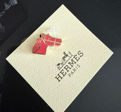 NEW Hermes quadrige twilly ring horse Pink Rose & Silver lacquered permabrass