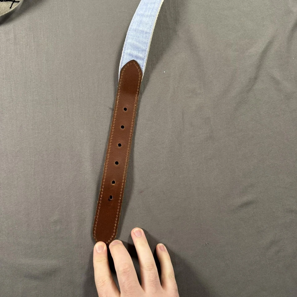 Cinturón Vineyard Vines para hombre talla 38 blanco lona cuero lacrosse tejido a punta de aguja Foto 4 de 4