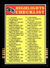1985 Donruss Highlights #NNO Checklist CL [NM] [MLB] [Base Set Baseball Card]