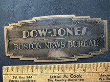 Vintage Sign Plaque Dow Jones Boston News Bureau Art Deco 1930’s Massachusetts