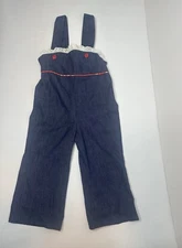 Vintage Health-tex 3T Denim Overalls Girls Lace Trim Red Buttons Made in USA