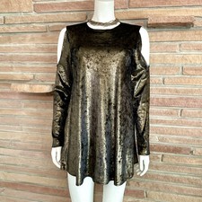 Show Me Your Mumu Gold Crushed Velvet A-Line Dress Medium