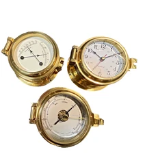 Thermometer Hygrometer Barometer Weather Station w/Nautical Clock - Wall Mount
