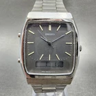 Seiko Analog Digital Watch Men 30mm Gray Dial Steel Rectangle H601-5060 New Batt