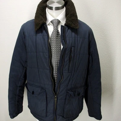 Brooks Brothers Red Fleece Quilted Jacket Fleece Collar Men's L Navy DD76 - Image 1 of 4