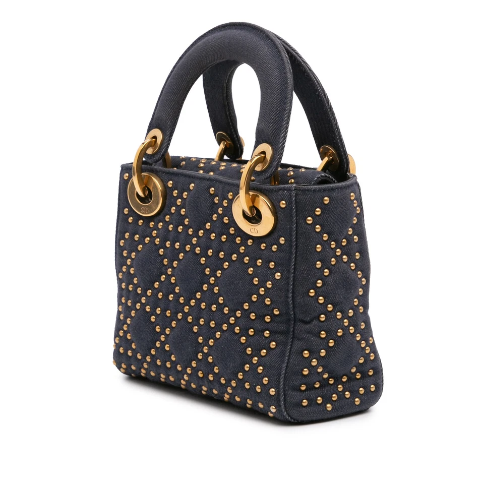 Authenticated Dior Mini Denim Cannage Studded Supple Lady Dior Blue - Image 2 of 4