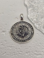Saint Christopher Protect Us Pendant 925 Sterling Silver Travel Amulet Medal