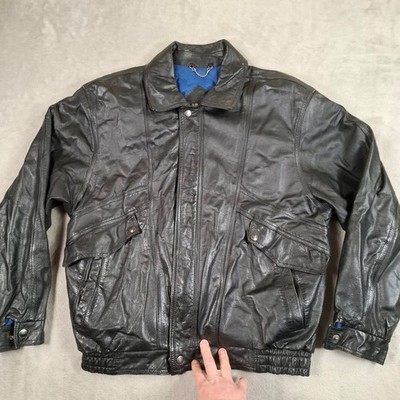 St Michael Lederjacke Herren Large Schwarz Vintage Bomber Biker Mantel MOTO