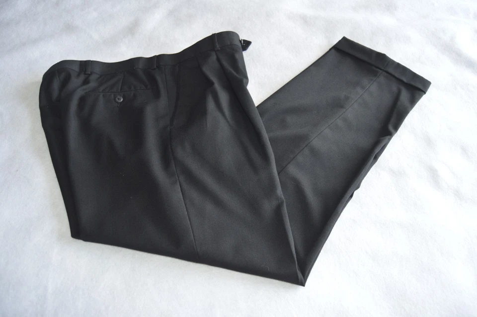 Pantalones de vestir Joseph & Feiss para hombre 36x32 negros puños plisados mezcla de lana Foto 2 de 4