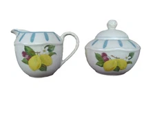 Mikasa Studio Kraft Garden Medley Sugar Bowl with Lid and Creamer NEW COND