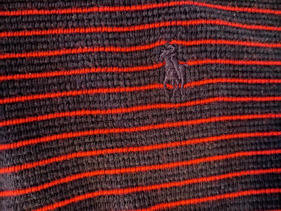 Polo Ralph Lauren Henley Shirt Boys 14 16 L Red Blue Waffle Knit Long Sleeve - Image 3 of 4