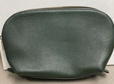 Cuyana Pebbled Leather Large Travel Cosmetic Case Pouch Green