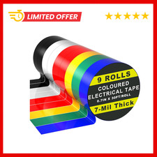 9 Rolls Coloured Electrical Tape - Professional White Black Red Multicolor