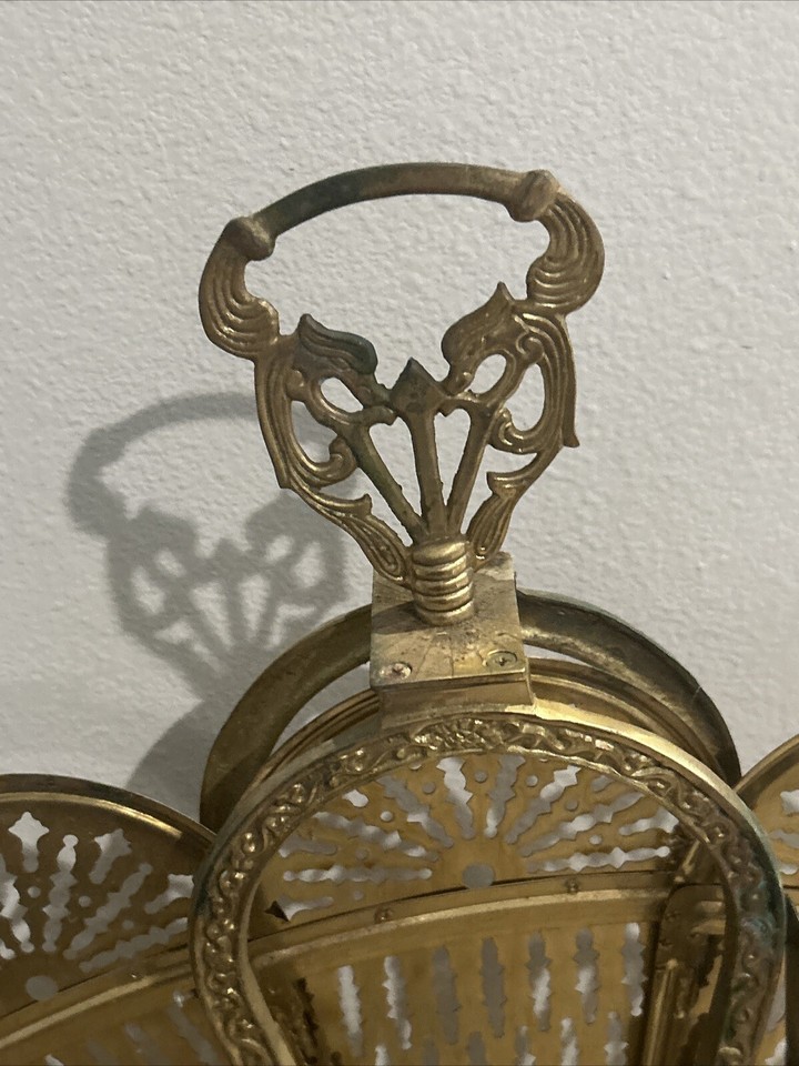 VINTAGE BRASS FOLDING PEACOCK FIREPLACE FAN SCREEN GRIFFIN GARGOYLE eBay