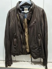 Diesel Men M Brown Leather Riders Jacket Classic Vintage style Fall Winter Used