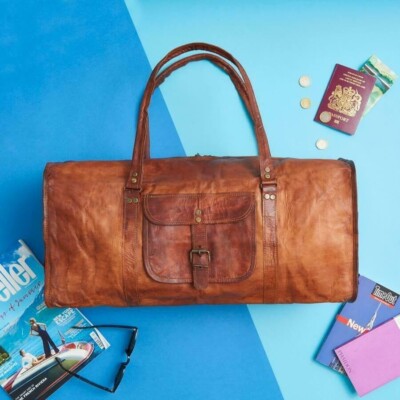 Genuine Bag Travel Leather Duffel Luggage Overnight Weekender Brown Gym