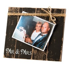 Mr.  Mrs. Photo Frame Rustic Jute Distressed Country Wood 8 x 6.75 Wedding Gift