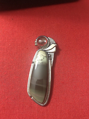 STERLING SILVER, JASPER, QUARTZ PENDANT BY ELYSIUM INC 2.75X1''