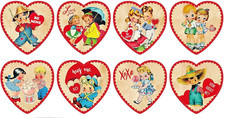    48 Large Cute VINTAGE KIDS HEART STICKERS Love Valentines Day XOXO hug seals