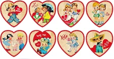 56  Sweet Retro VINTAGE ❤️ HEART STICKERS Love Valentines Day XOXO hug seals