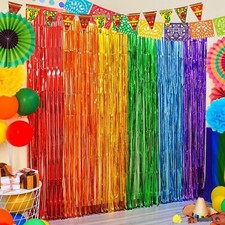 Fiesta Cinco de Mayo Party Decorations Foil Fringe Curtains Backdrop Mexican ...