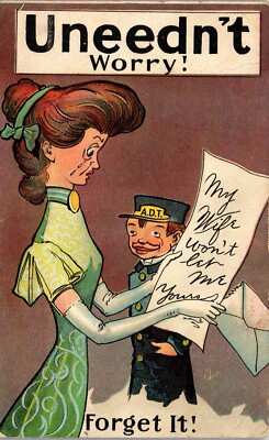 Vintage Postcard Uneedn't Worry!  Telegram From Lover ~ Woman Crying 1910 Affair