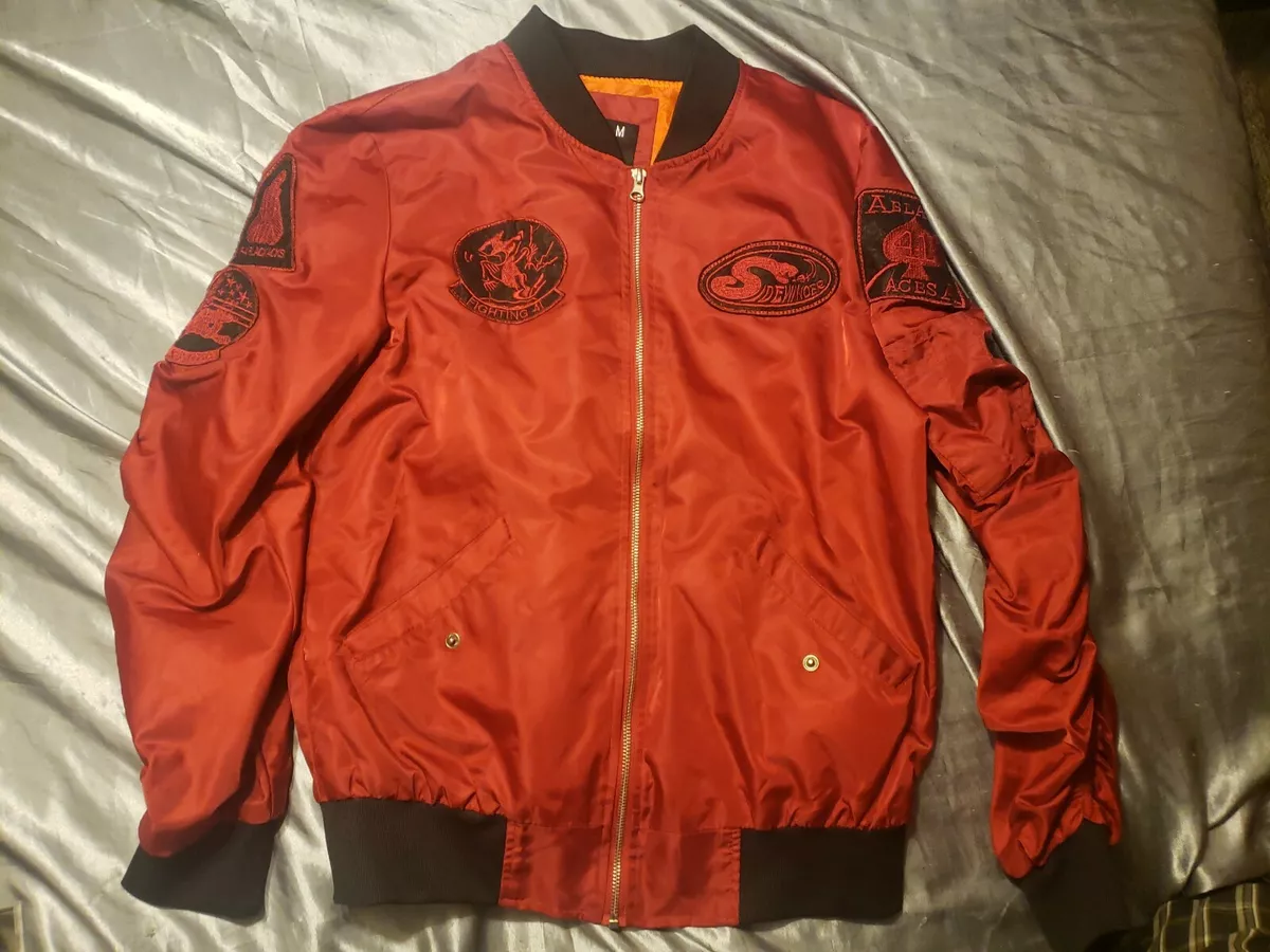 American Stitch Medium Red Bomber Fighter Jacket Patches