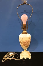Antique Milk White Lamp with Hand Painted Flowers - Raised Details