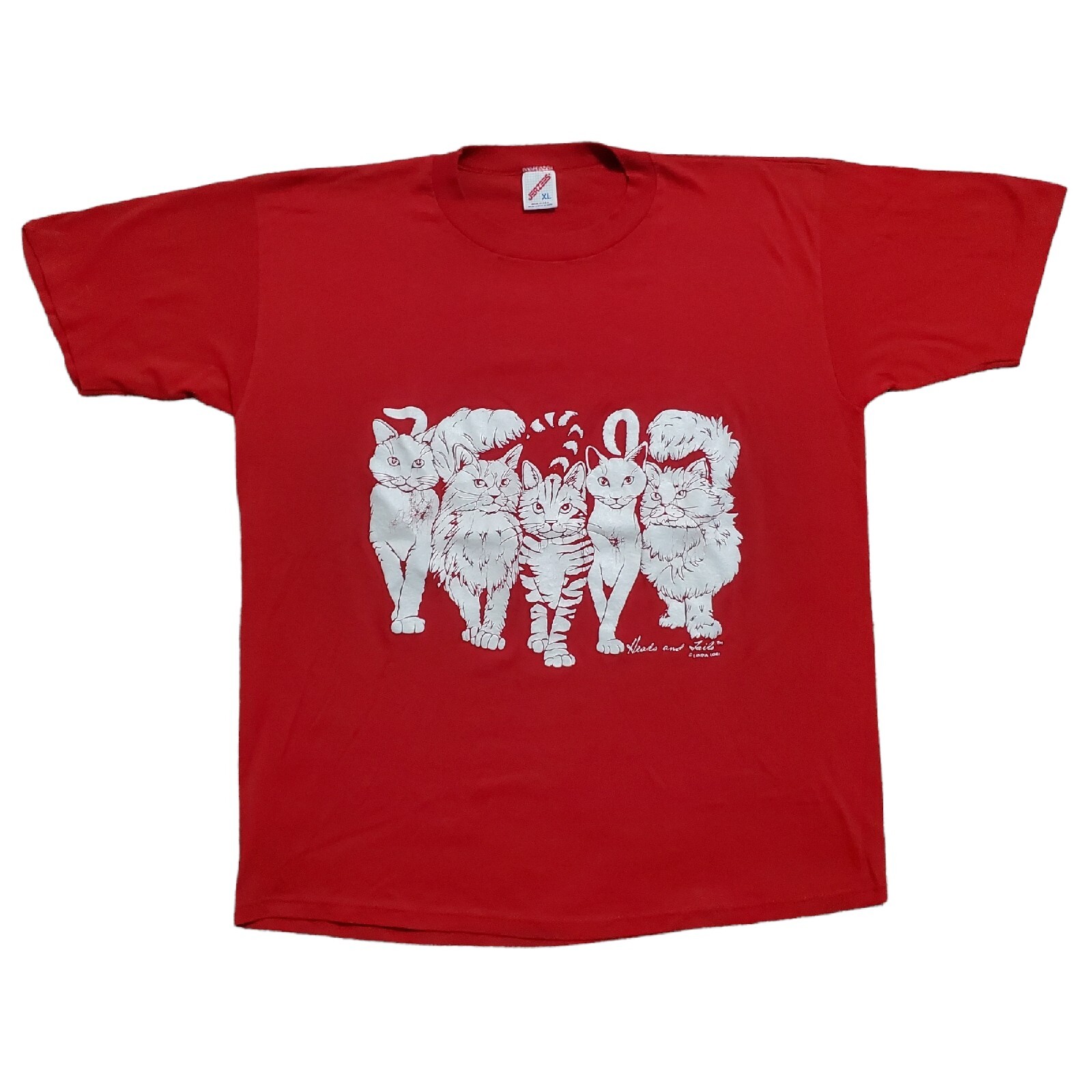 Vintage Linda Lori Heads and Tails Cat Art Shirt Size… Gem