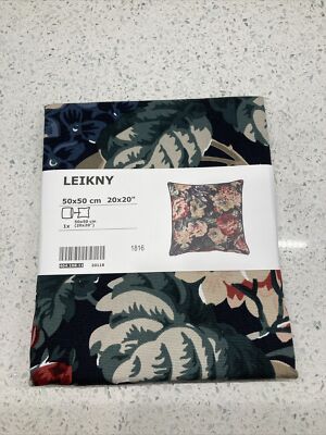 Ikea Leikny Cushion Pillow Cover Floral Black Multicolor 20 x 20