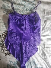 VTG Vassarettf Silky Bodysuit Purple One Piece With Lace XL NWOT Snap Closure