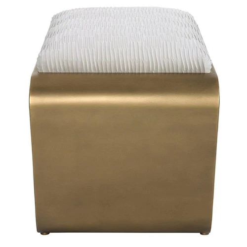 Uttermost Hoop Small Iron Metal and Polyester Bench in Off White/Antique Gold - Picture 4 of 6