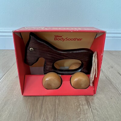 Rare Vintage 1984 Virone Body Soother Wood Massage Roller Horse NIB