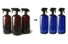 32oz Blue or Amber Plastic Bottle PET Black Trigger Spray New Empty Fast US Ship