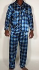 MEN'S 2 PIECE SATIN BLUE PLAID LOUNGE PAJAMA SET (LARGE)