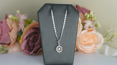 Daisy Flower Pendant Necklace 925 Silver Floral Chain Daisy Charm