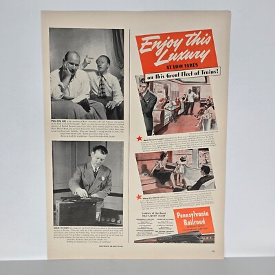 1940 Pennsylvania Railroad Vintage Ad Passenger Train Pullman Card PRR Travel