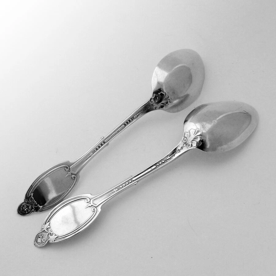 Par de cucharas de mesa Kenilworth Albert Coles plata de ley 1850 mono TF Foto 2 de 4